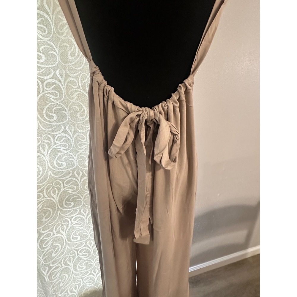 Zenana Women Taupe Wide Leg Jumpsuit Low Back Tie Detail Sleeveless - M - Picture 4 of 4